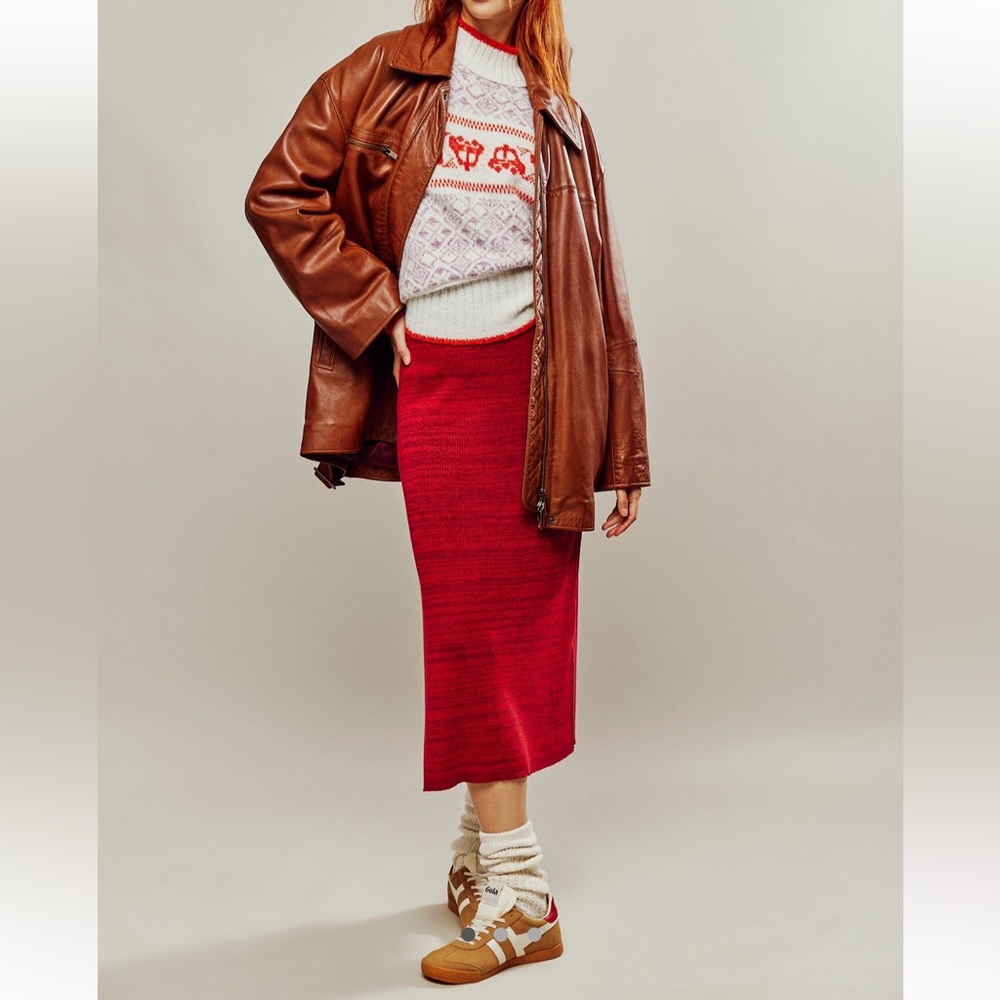 NWT Free People Golden Hour Midi Skirt Mulberries combo color